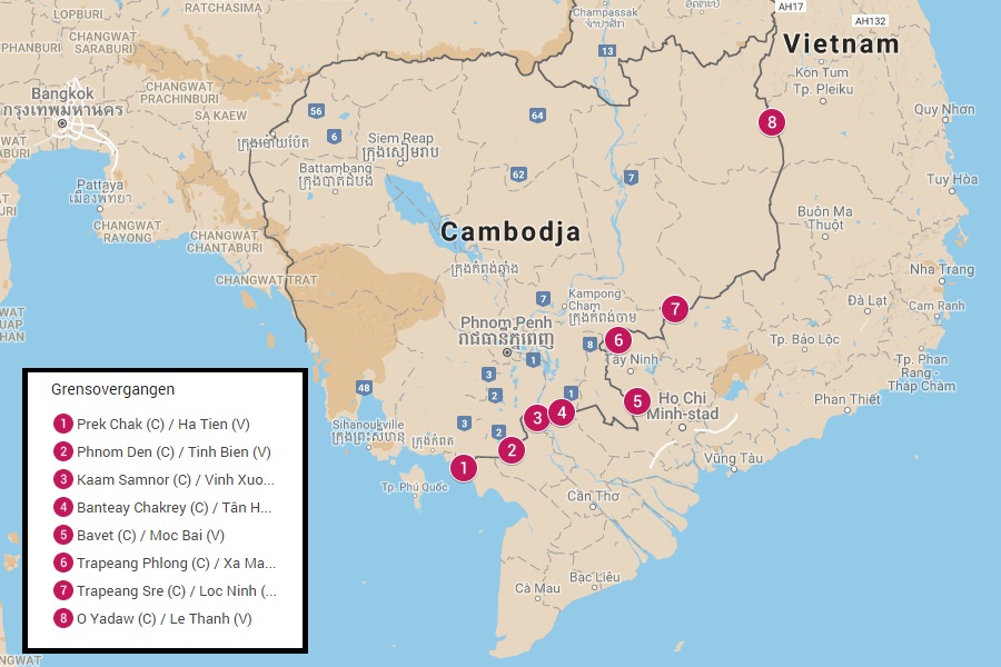 Grensovergangen tussen Cambodja en Vietnam