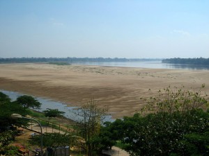 Laos zandbank in Mekong bij Vientiane