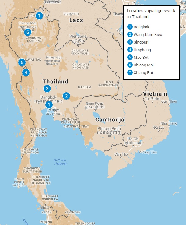 Locaties vrijwilligerswerk in Thailand