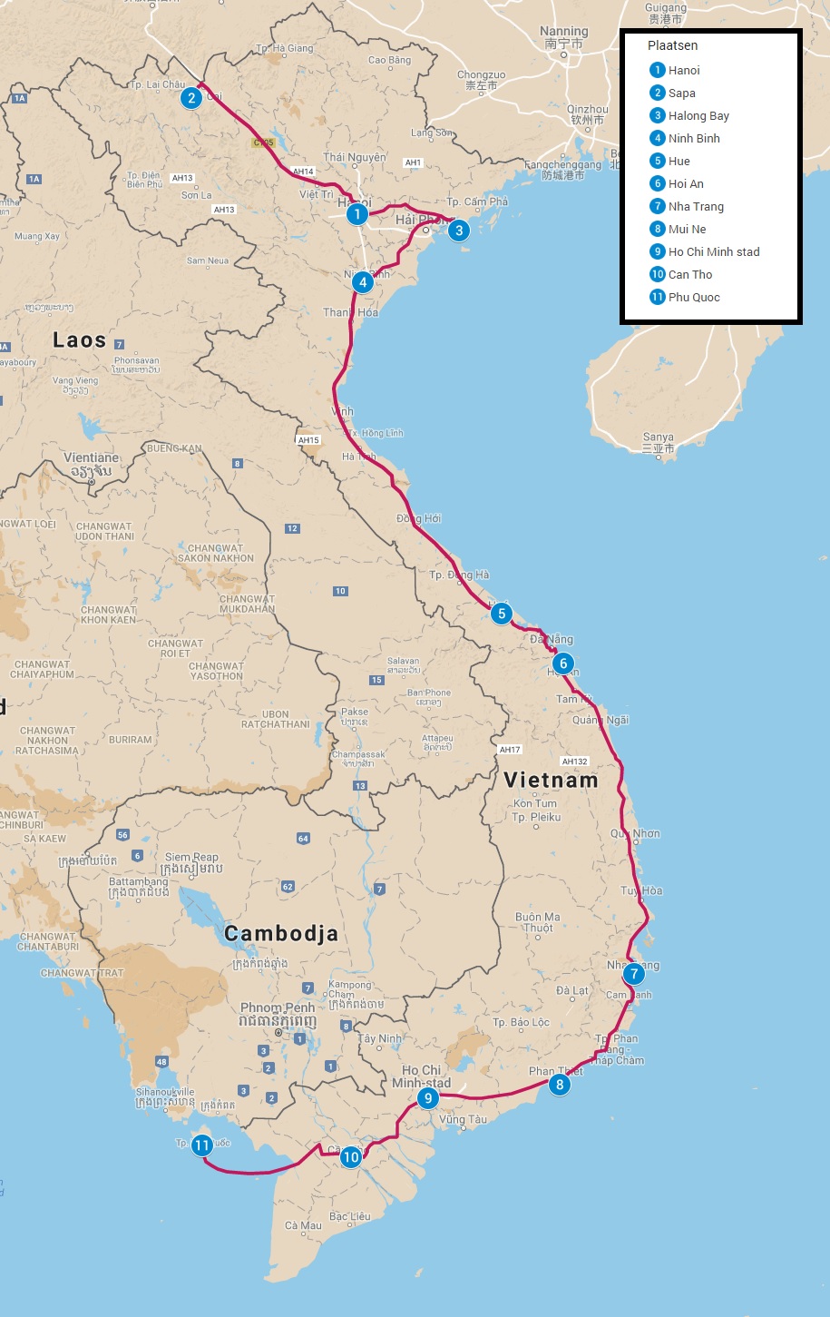 Reisroute door Vietnam drie weken